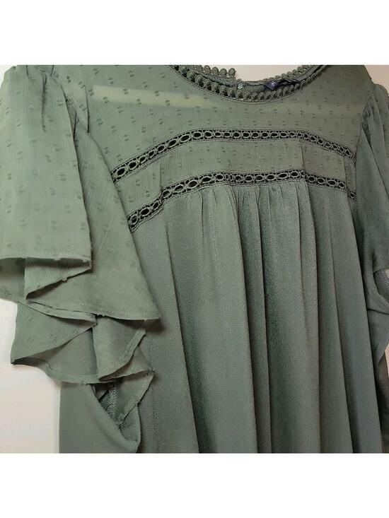 Adrianna Papell Tops - Women's Flare Short Sleeve Blouse Size 3XL Sheer Details Whimsygoth Witchy Olive